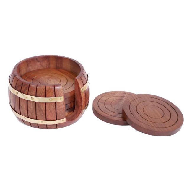 Rembrandt Wooden Round Coaster Set Walnut Finish TK1168-Marston Moor