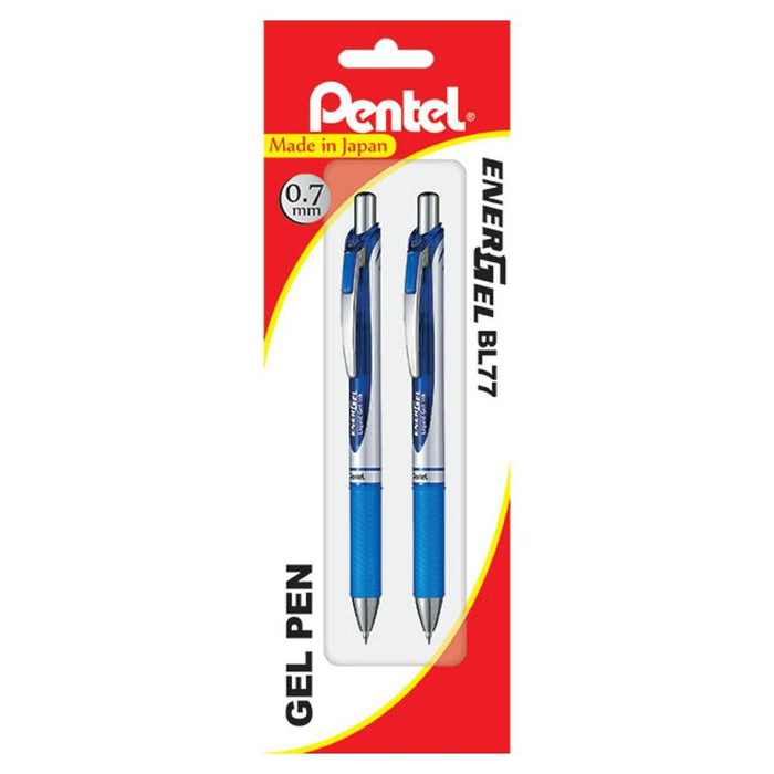 Pentel Energel Ballpoint Pen Retractable Deluxe Pk2 Blue Hangsell