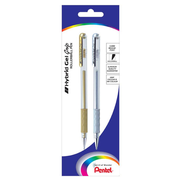 Hybrid Gel Grip Gell Roller Pen Stick K118 0.8Mm Metallic Gold Silver H/S