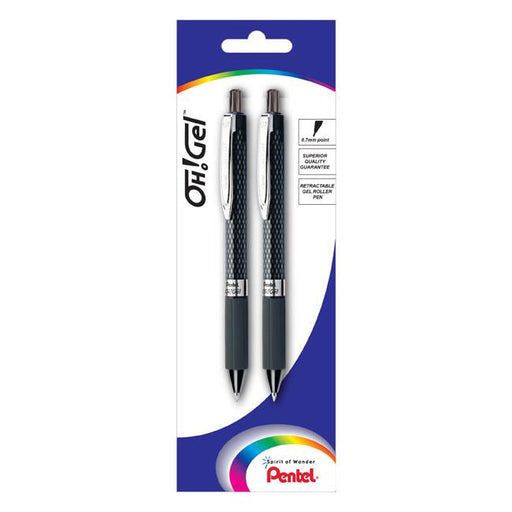 Pentel oh gel gell roller pen retractable k497 0.7mm black pack 2 h/s-Marston Moor