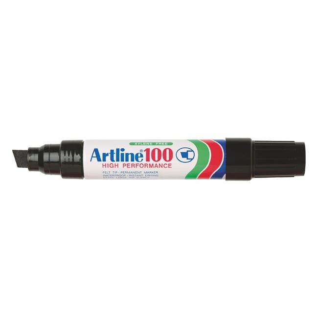 Artline 100 permanent marker 12mm chisel nib black hs
