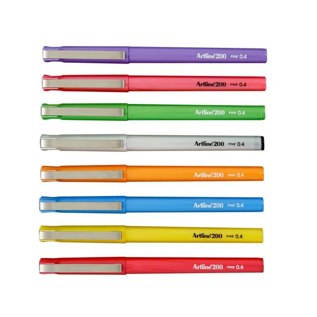 Artline 200 bright fineliner pen 0.4mm wallet 8