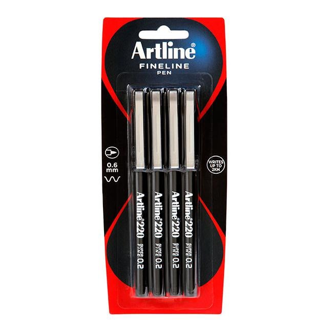 Artline 200 fineliner pen 0.4mm black 4pk hs