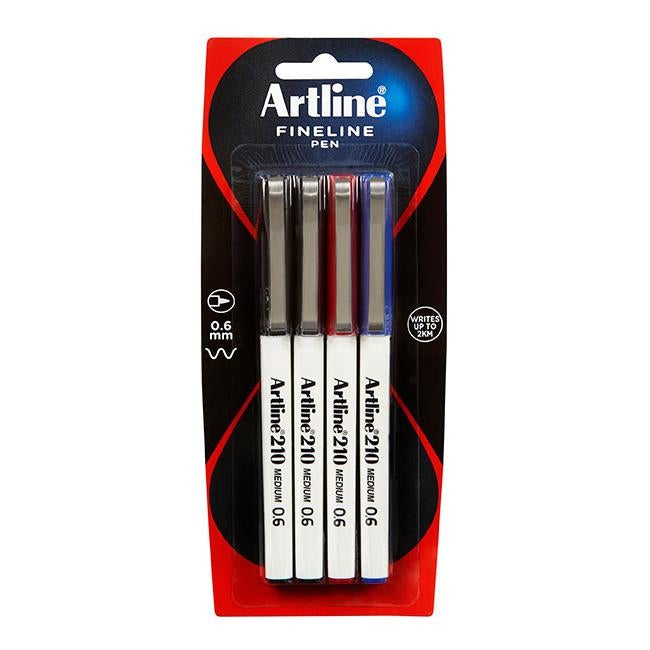 Artline 210 fineliner pen 0.6mm astd pk4