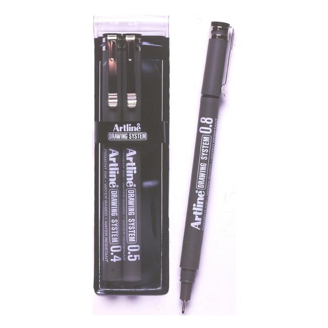 Artline 230 drawing system pen 3 nib sizes black wallet 3