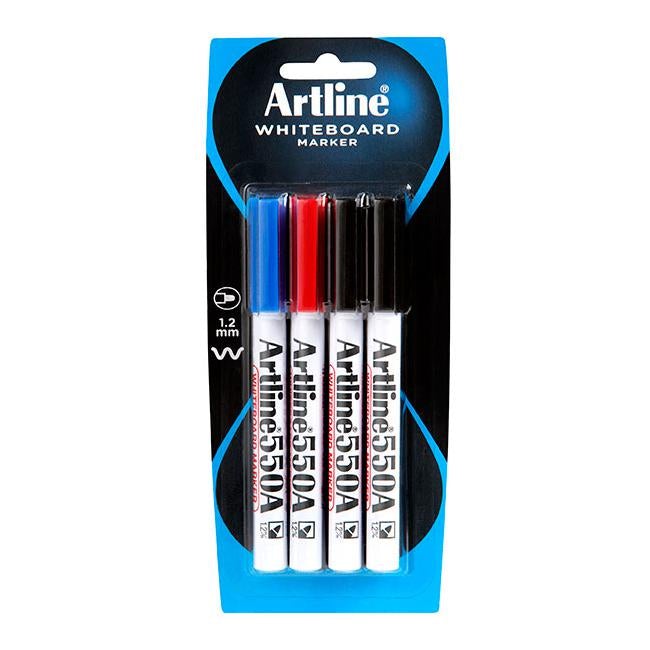 Artline 550a whiteboard marker 1.2mm bullet nib astd 4pk