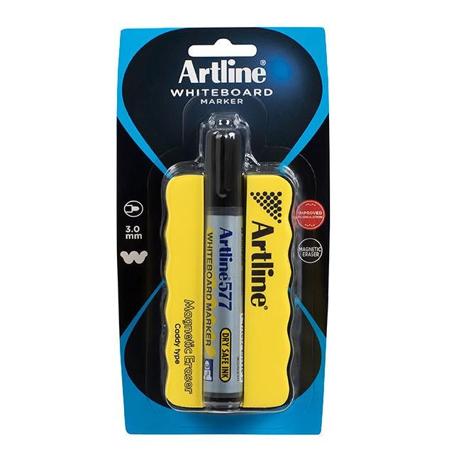 Artline 577 whiteboard marker mag eraser caddy