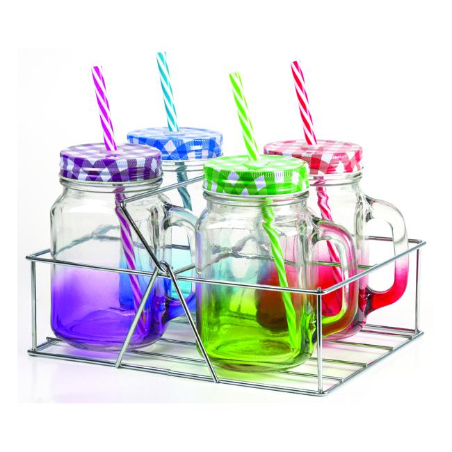 Avanti Colour Mason Jar W/Hdl 400ml 4pc Set