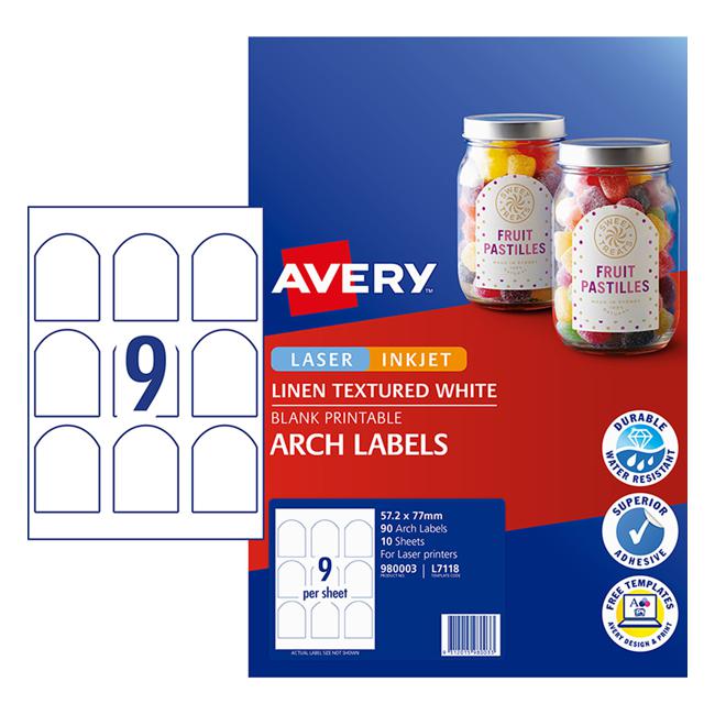 Avery Arched  Textured Labels 10 Sheets 9 Up White