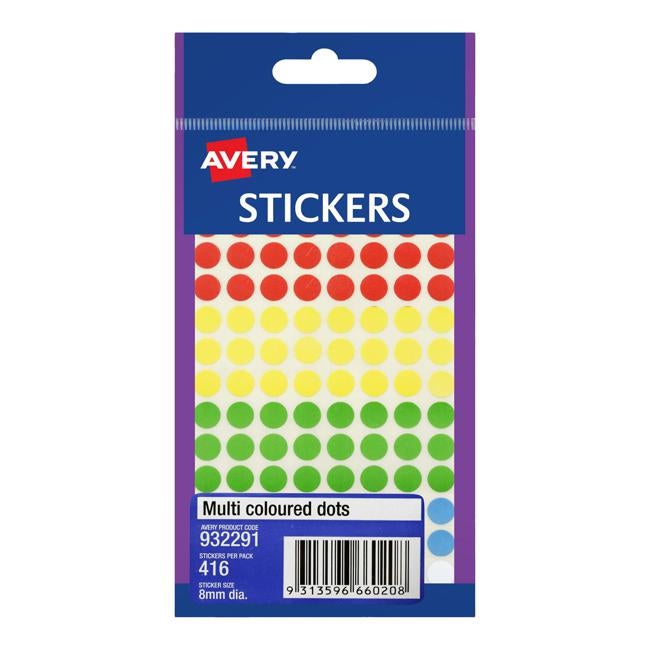 Avery Assorted Dots 8mm 416 Pack