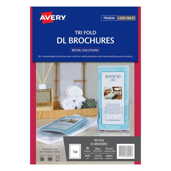 Avery Brochures C32290 Tri Fold Dl A4 1up 20 Sheets Inkjet Laser