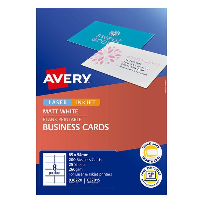 Avery Business Cards C32015-25 25 Sheets Inkjet