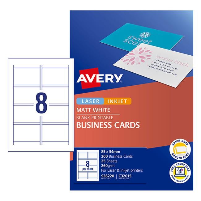 Avery Business Cards C32015-25 25 Sheets Inkjet