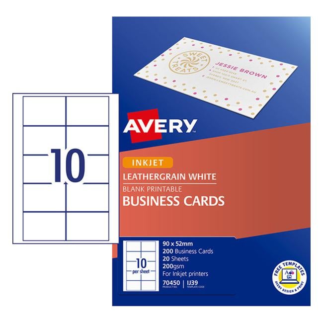 Avery Business Cards Ij39 Leathergrain 200gsm 20 Sheets Inkjet