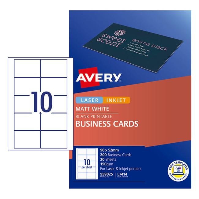 Avery Business Cards L7414-20 20 Sheets Inkjet Laser