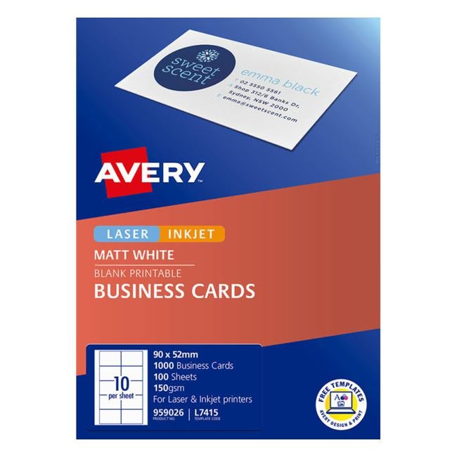 Avery Business Cards L7415-100 100 Sheets Inkjet Laser