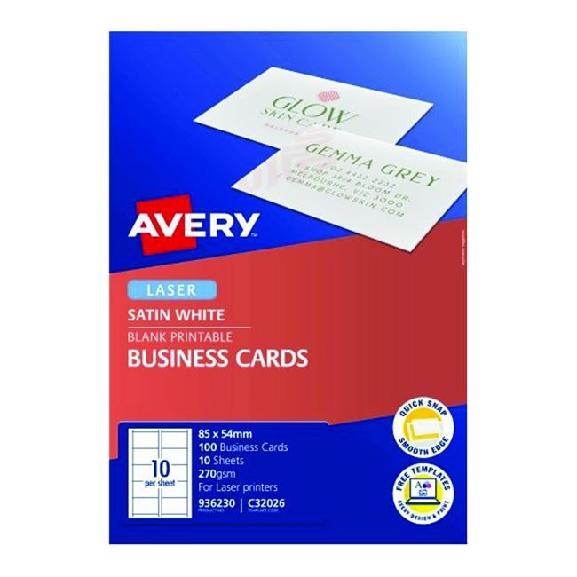 Avery Business Cards Satin Finish 270gsm Laser 10up 10 Sheets