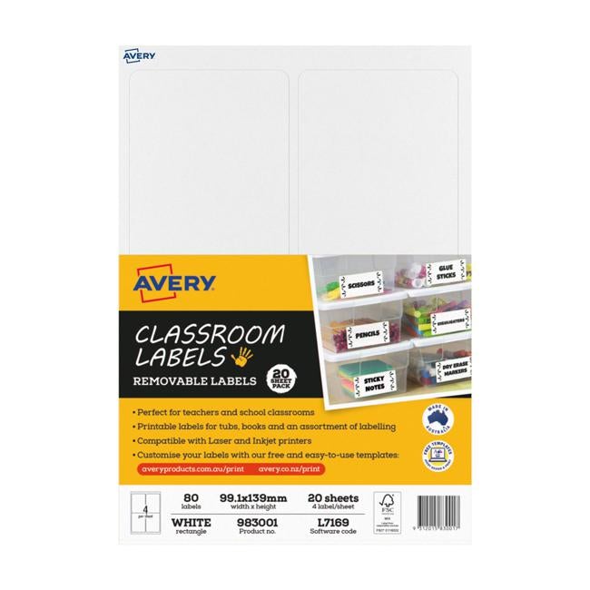 Avery Classroom Labels 4up 20 Sheets