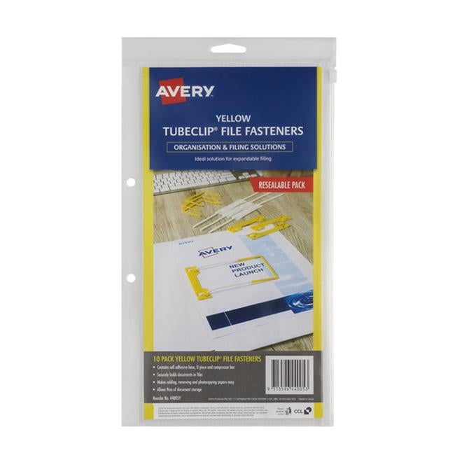 Avery Clip File Fastener Yellow 10 Pack