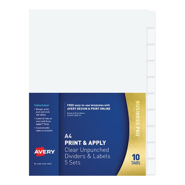 Avery Divider 10 Tab Unpunched Translucent With Labels 5 Sets Of Dividers