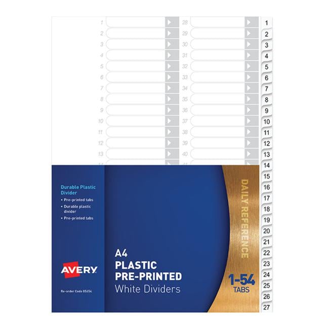 Avery Dividers A4 1-54 Tab White Pp