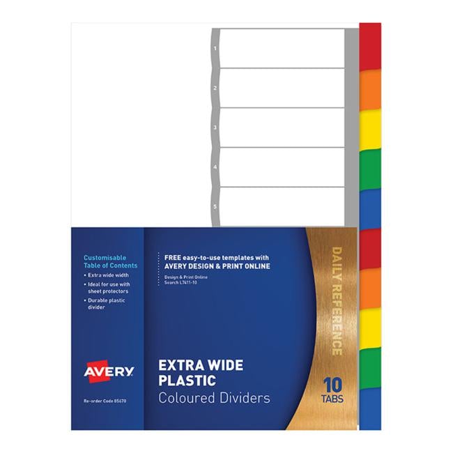 Avery Dividers A4 10 Tab Coloured Pp Extra Wide