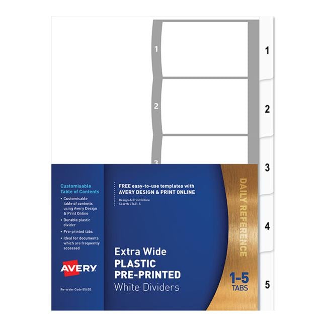 Avery Dividers A4 5 Tab Coloured Pp Extra Wide