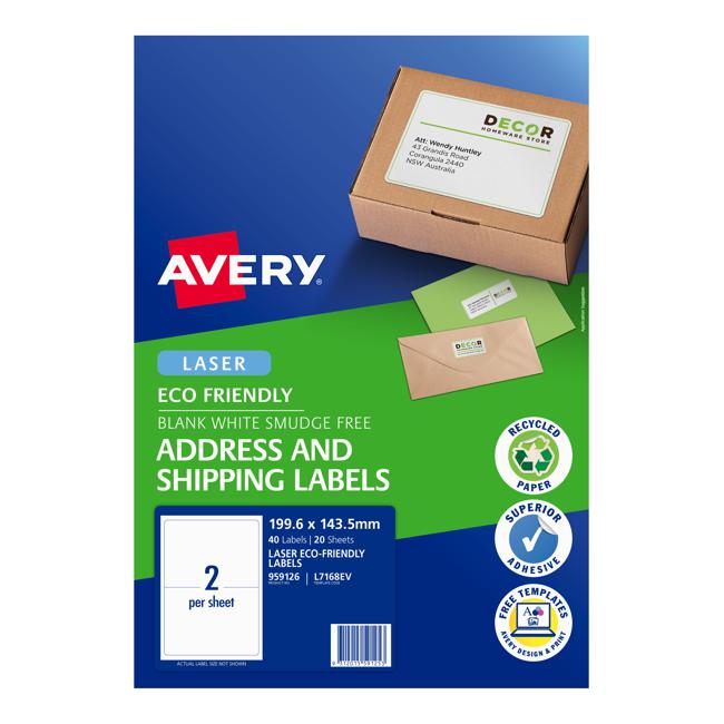 Avery Eco Friendly Address Labels 199.1x143.5mm 2up 20 Sheets
