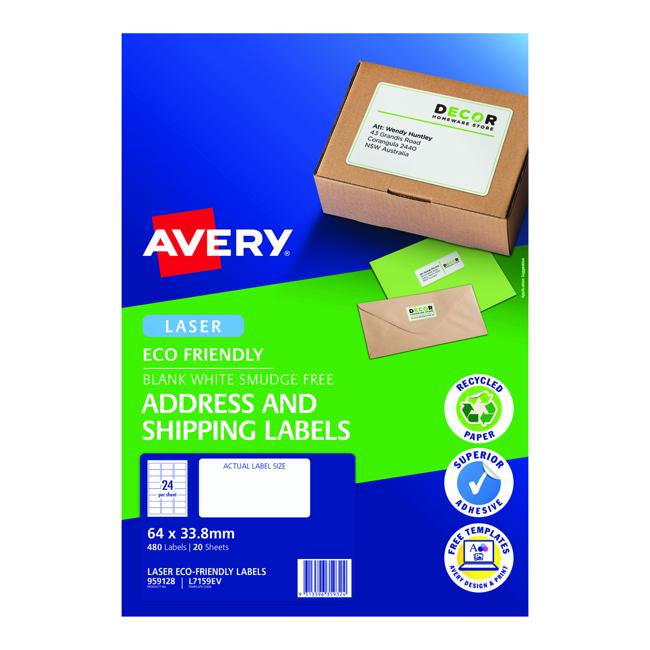 Avery Eco Friendly Address Labels 64x33.8mm 24up 20 Sheets