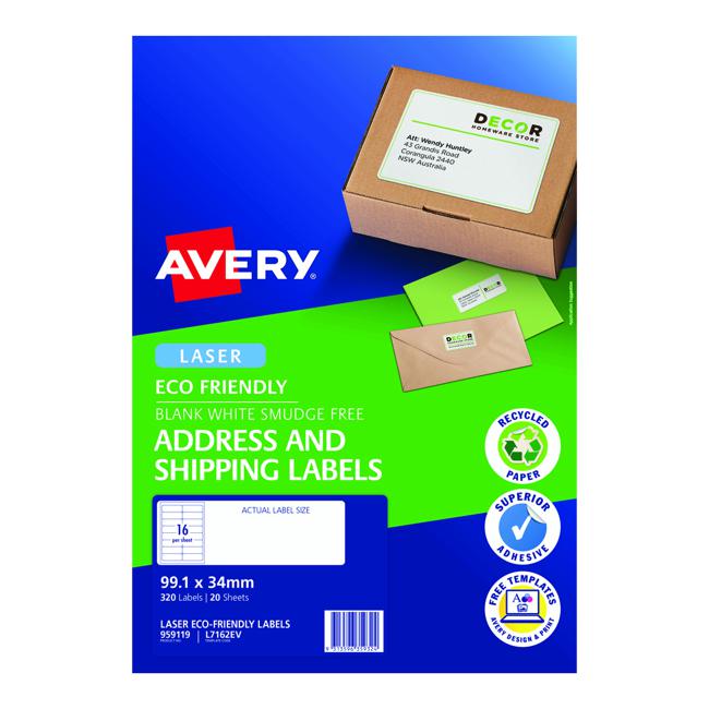 Avery Eco Friendly Address Labels 99.1x34mm 16up 20 Sheets