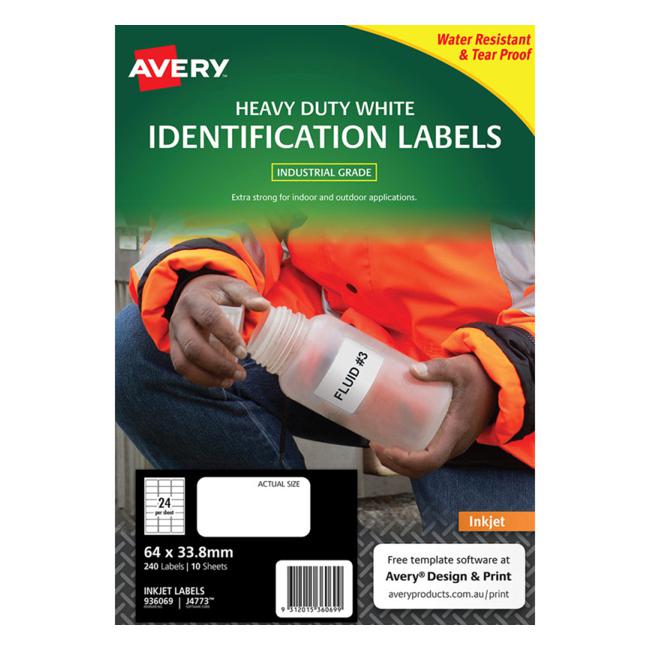 Avery Heavy Duty Id Label J4773 White 24 Up 10 Sheets Inkjet 64×33.8mm