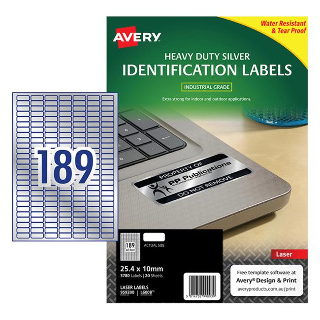 Avery Heavy Duty Id Label L6008 Silver 189 Up 20 Sheets Silver 25.4x10mm