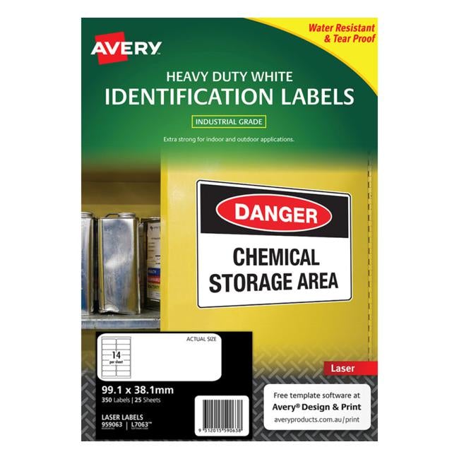 Avery Heavy Duty Id Label L7063 White 14 Up 25 Sheets Laser 99.1×38.1mm