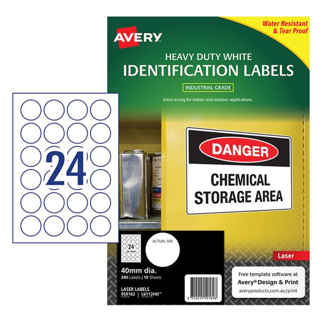 Avery Heavy Duty Id Labl L6112 White 24 Up 10 Sheets Laser 40mm