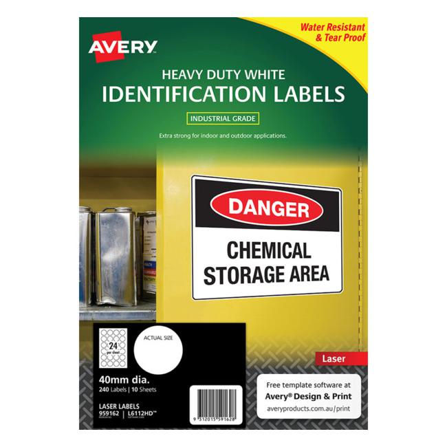 Avery Heavy Duty Id Labl L6112 White 24 Up 10 Sheets Laser 40mm