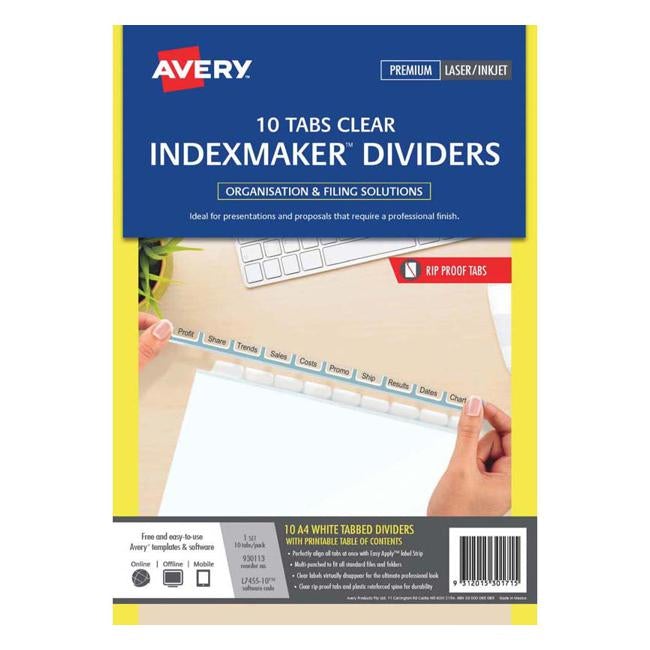 Avery Indexmaker A4 10 Tab White With Easy Apply Label L7455-10