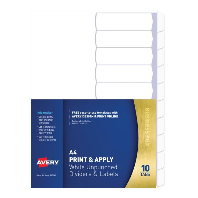 Avery Indexmaker Labels A4 White Unpunched 10 Tab