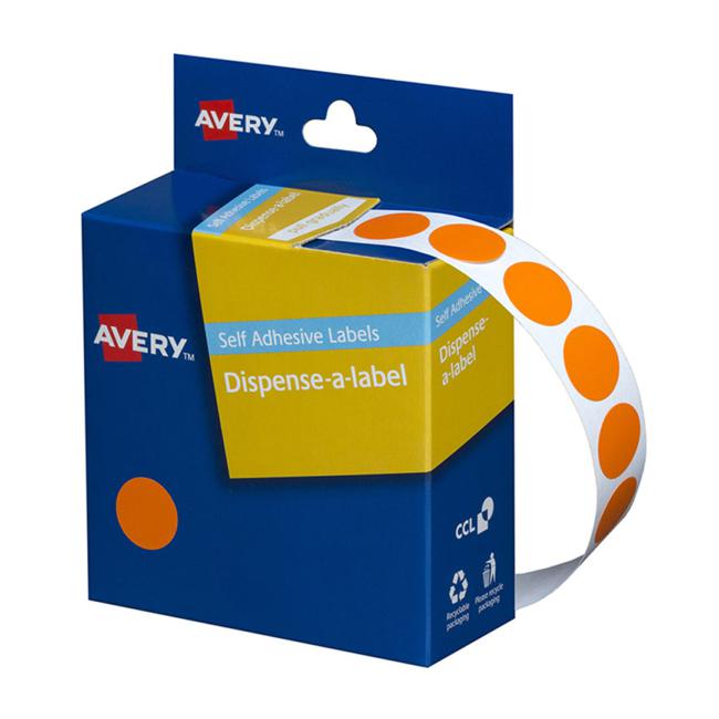Avery Label Dispenser Dmc14o Orange Round 14mm 1050 Pack