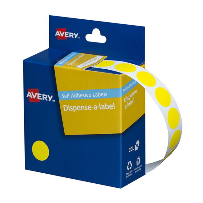 Avery Label Dispenser Dmc14y Yellow Round 14mm 1050 Pack