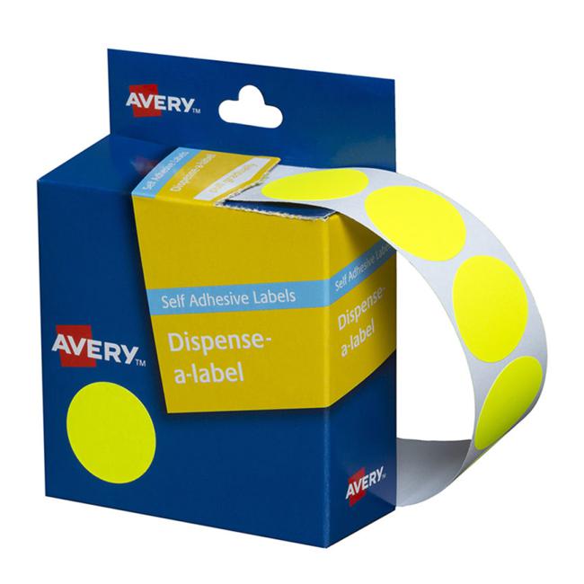 Avery Label Dispenser Dmc24fy Yellow Fluoro Round 24mm 350 Pack