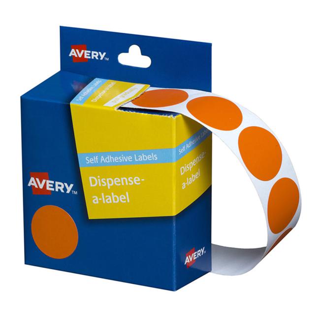 Avery Label Dispenser Dmc24o Orange Round 24mm 500 Pack