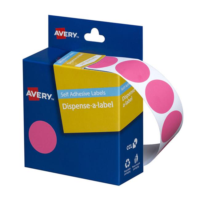 Avery Label Dispenser Dmc24p Pink Round 24mm 500 Pack