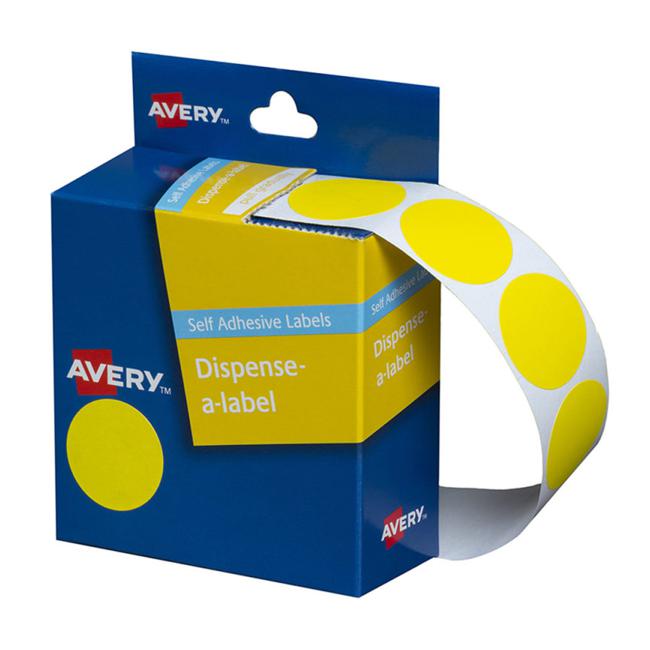 Avery Label Dispenser Dmc24y Yellow Round 24mm 500 Pack