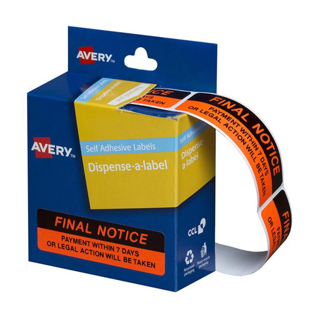 Avery Label Dispenser Dmr1964r3 Final Notice 19x64mm 125 Pack