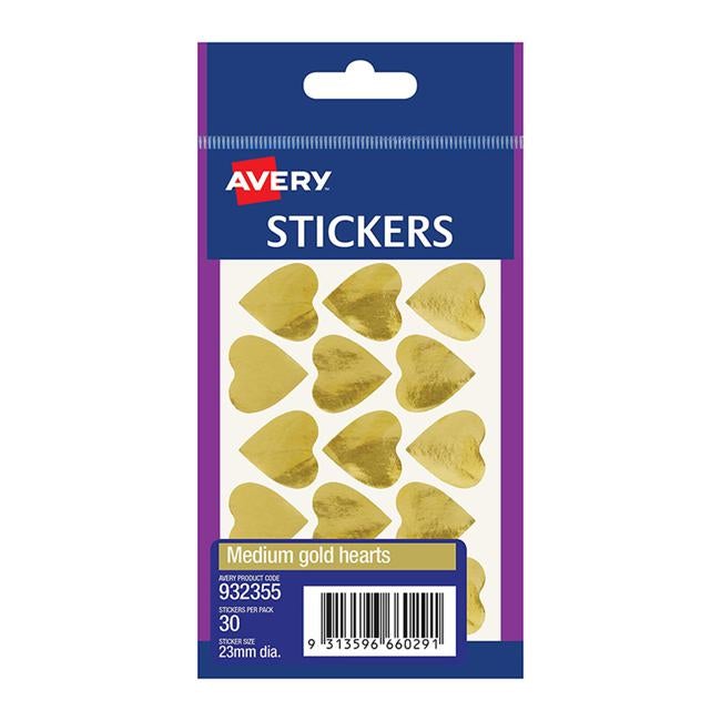 Avery Label Hearts Gold Medium 30 Pack