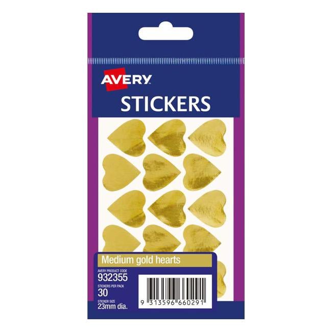 Avery Label Hearts Gold Medium 30 Pack