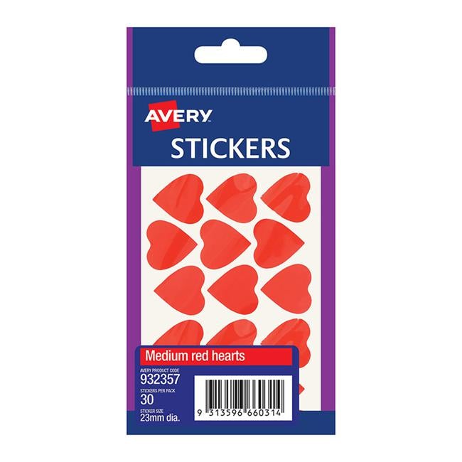 Avery Label Hearts Red Medium 30 Pack