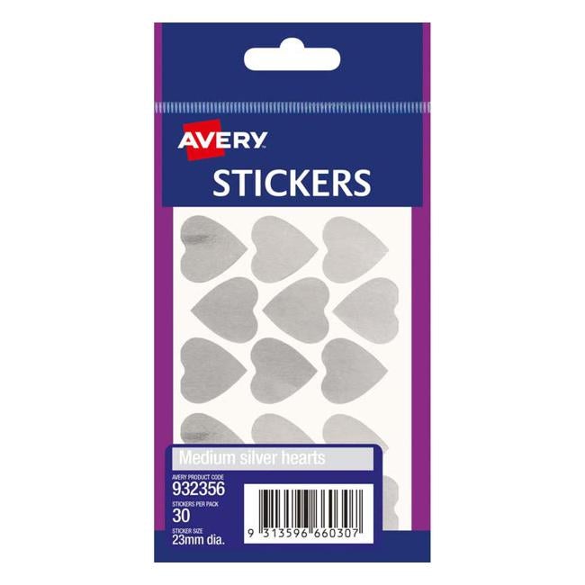Avery Label Hearts Silver Medium 30 Pack