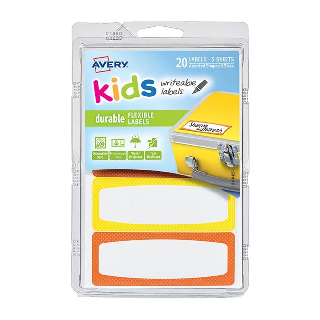Avery Label Kids Durable Orange Yellow Neon Border 89x32mm 4up 5 Sheets