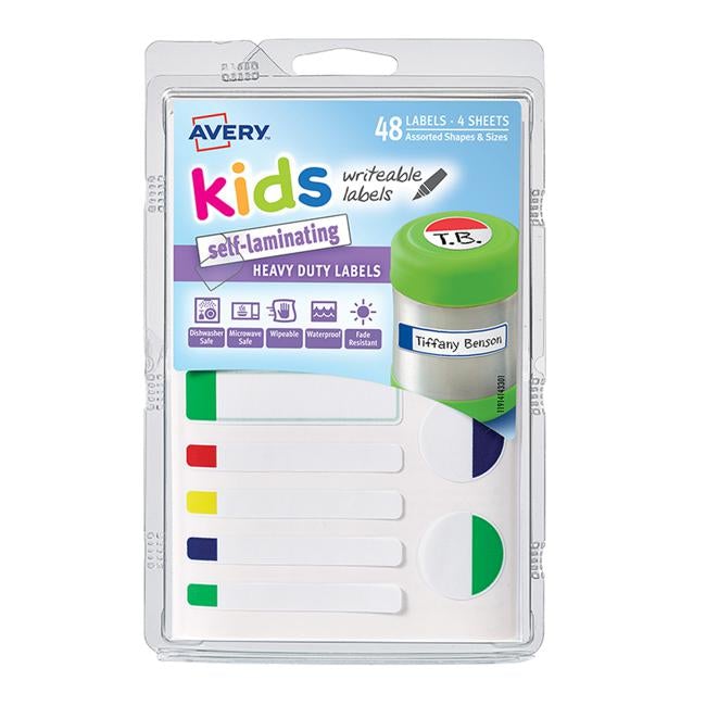Avery Label Kids Self Laminating Neon Assorted Size And Shape 12up 4 Sheets